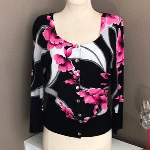 Black pink and white floral patterned Cardigan